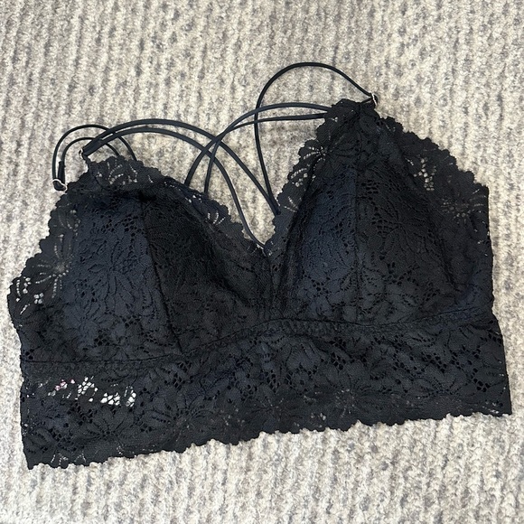 PINK Victoria Secret, Black Lace Strappy Bralette with Rose Gold metal Accents! - Picture 1 of 5